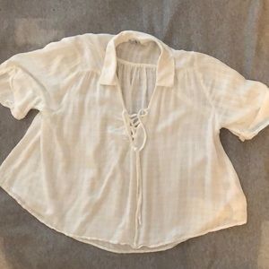 Lace up white babydoll blouse